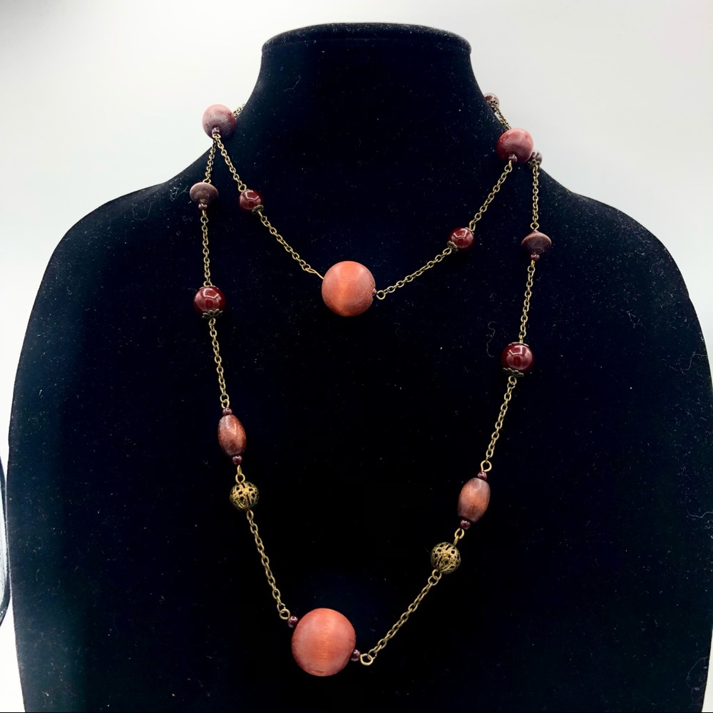 Layered brass coral bead necklace